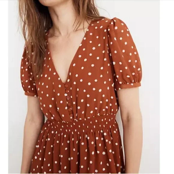 Madewell Smocked-Waist Mini Dress in Inkspot Polka Dots Size XS - Picture 5 of 12